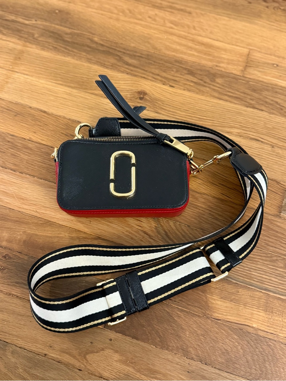 Marc Jacobs Black Crossbody Camera Bag with Red Trim